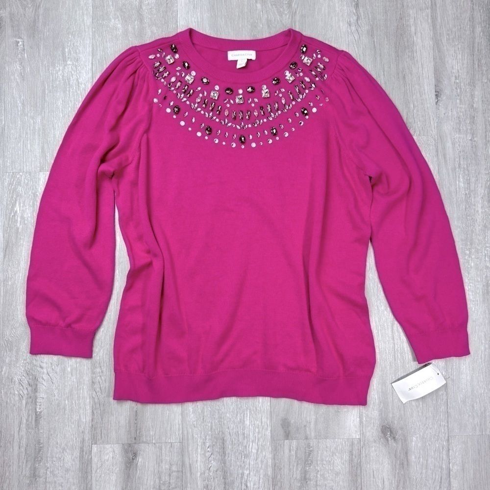 Pink Rhinestone Studded Top L - Picture 2 of 5